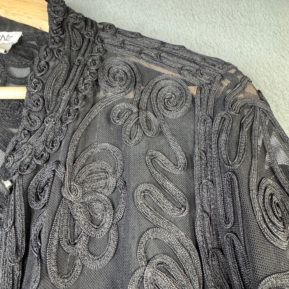 Cache Y2K Black Soutache Mesh Duster Cardigan Lace Sheer Button Front L Gothic - Picture 5 of 6